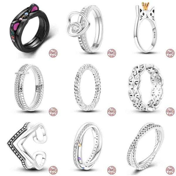 Anéis para homens e mulheres 100% 925 prata gato rei cobra anéis de luxo libélula multi camadas ouro rosa anéis empilháveis festa de casamento joias de noivado