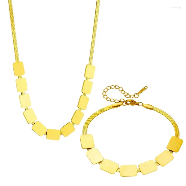 Orecchini per collana Set Bracciale con pendente quadrato geometrico in acciaio inossidabile Orecchini per ragazze Regali di gioielli con catena a serpente piatta color oro