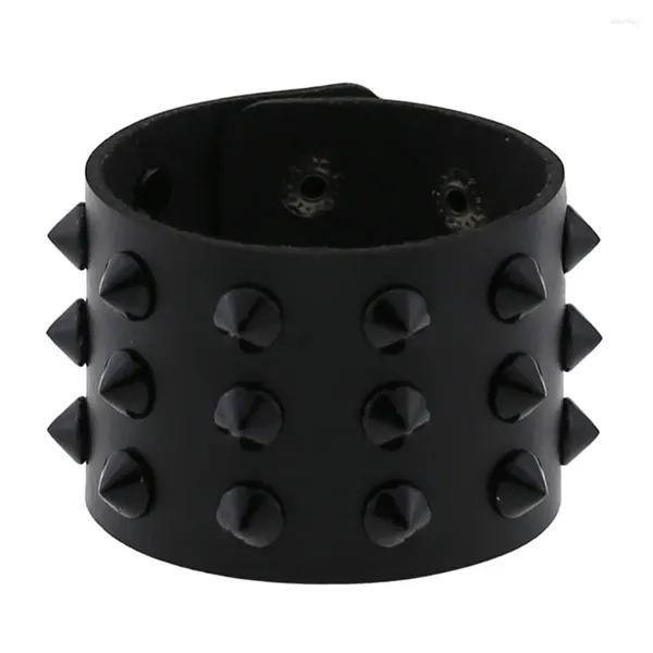 Charme pulseiras punk gótico preto rebite pu couro largo manguito para mulheres homens vintage jóias de pulso spike stud bangle pulsera hombre