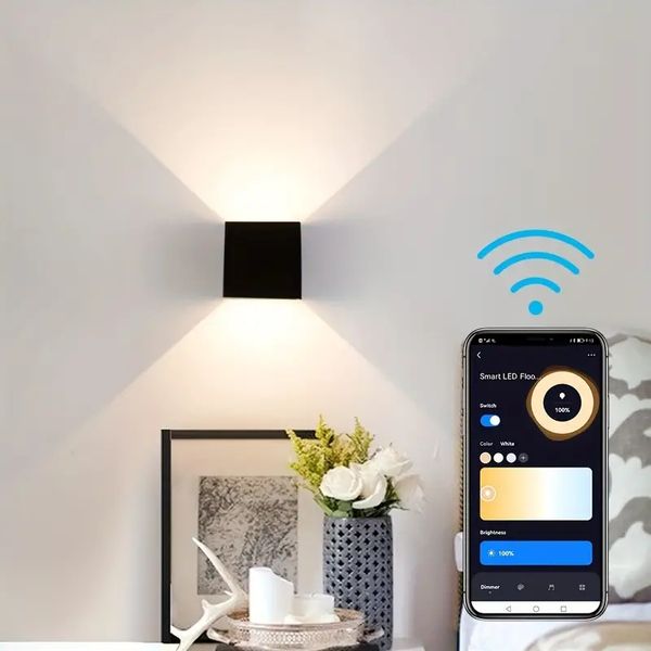 1pc akıllı wifi LED duvar ışığı, kapalı / dış mekan 10W RGBCW renk ışığı, uygulama / ses kontrolü ile kontrol edilebilir değiştirilebilir ayarlanabilir kiriş açısı duvar ışığı