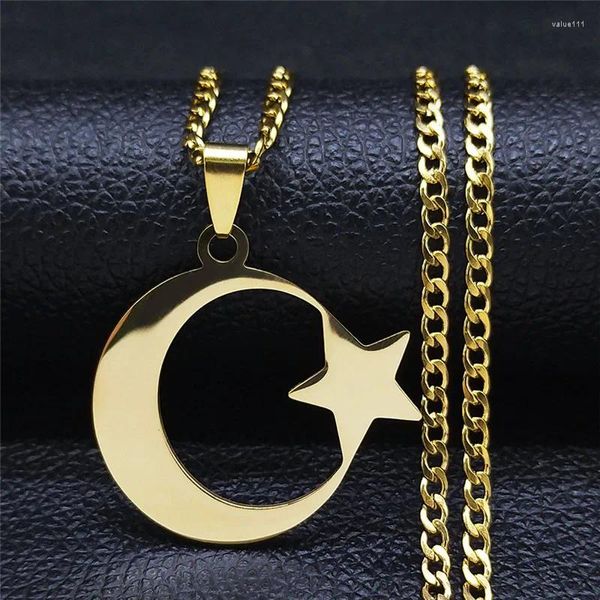 Anhänger Halsketten 2024 Muslim Islam Mond Stern Edelstahl Kette Für Frauen Gold Farbe Halskette Schmuck Collares De Mujer NXHYB2S05