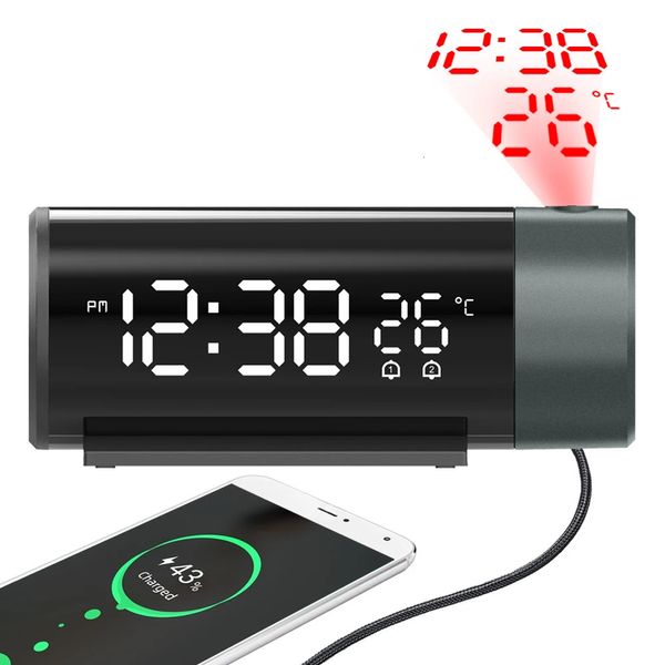 Светодиодный цифровой будильник, вращение на 180°, электронный настольный проектор, время просмотра, проекция времени для спальни, прикроватные часы с автоматической подсветкой, 240110