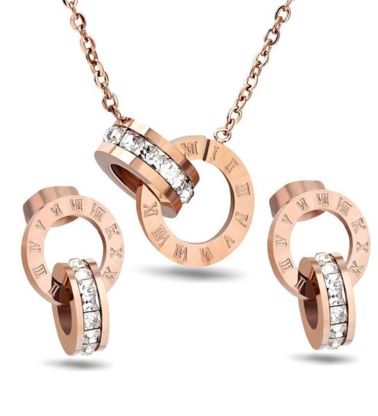 Set di gioielli alla moda, collana e orecchini in oro rosa con numero Roma, set in acciaio inossidabile di alta qualità32817952383441