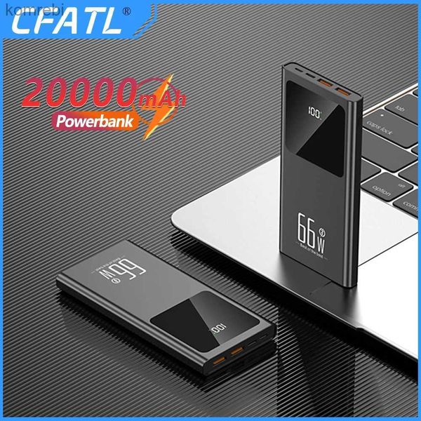 Банки питания для сотовых телефонов CFATL 66 Вт Power Bank 20000 мАч Портативное зарядное устройство с быстрой зарядкой для iPhone Samsung Внешняя батарея большой емкости PowerBankL240111