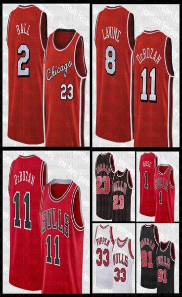 Basquete universitário veste NOVO 23 Michael Basketball Jerseys Chicagos Bull Zach 8 LaVine Barato Lonzo 2 Ball Mens Demar 11 Derozan Yo5713253