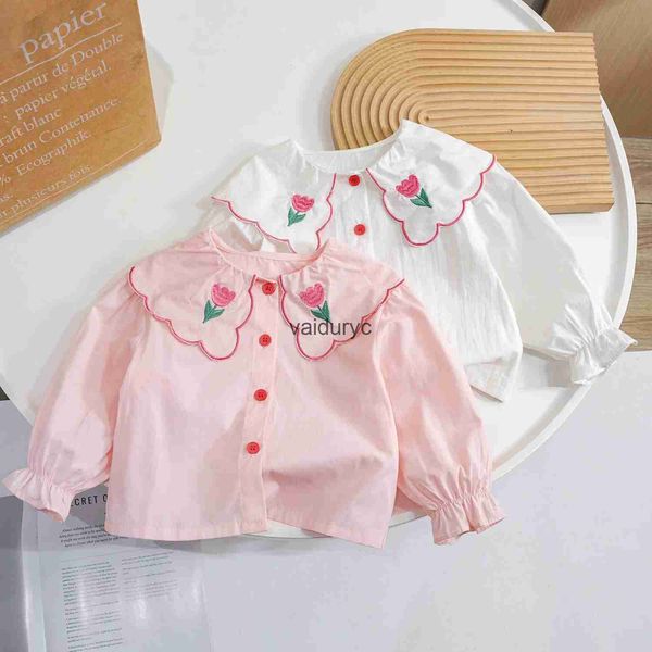 Çocuk Gömlek Bebek Kız Blon Bluz Toddler Nakış Çiçek Kids Kore Stil Ceket 2023 Bahar Sonbahar 1 ila 6 yıl Ldren'in Pamuklu ClotheVaiduryc
