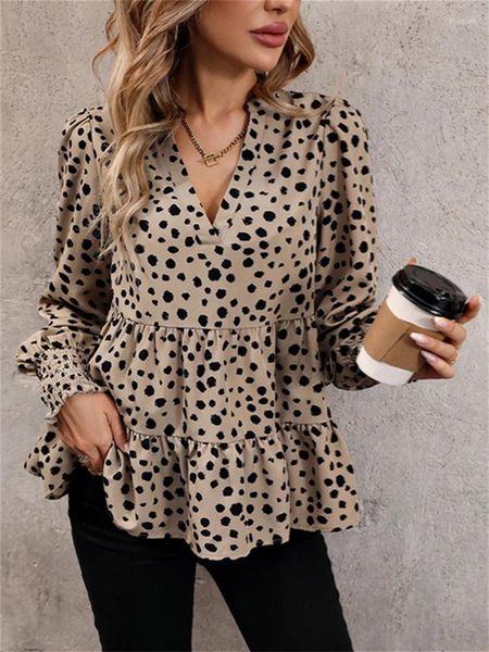 Frauen Blusen Frühling Frauen Bluse Top Weibliche Lange Hülse Lepoard Hemd Vintage Streetwear Outfits Sexy V-ausschnitt Blusa Feminina