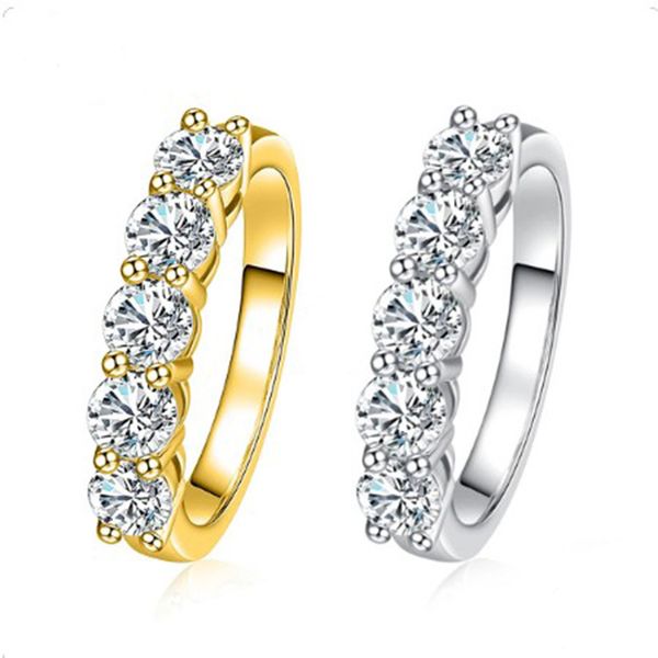 Hochwertiger D-Farben-Moissanit-Ring für Damen, Network Red Tiktok Live, fünf Sterne, einreihiger Diamant, S925-Sterlingsilber, galvanisierter K-Gold-Ring