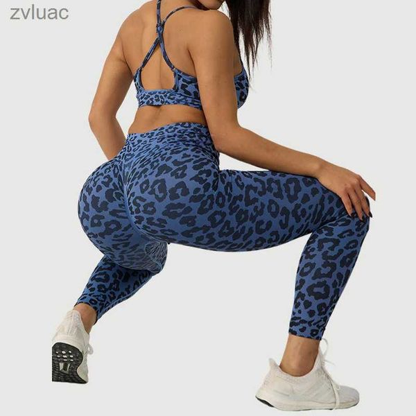 Yoga Outfit Yoga Outfit Leopard Gym Set Nylon Sports Bra Fitness Seamless Yoga Leggings Workout 2 Pieces Set Feminino Running Training Roupas Track Suit YQ240115