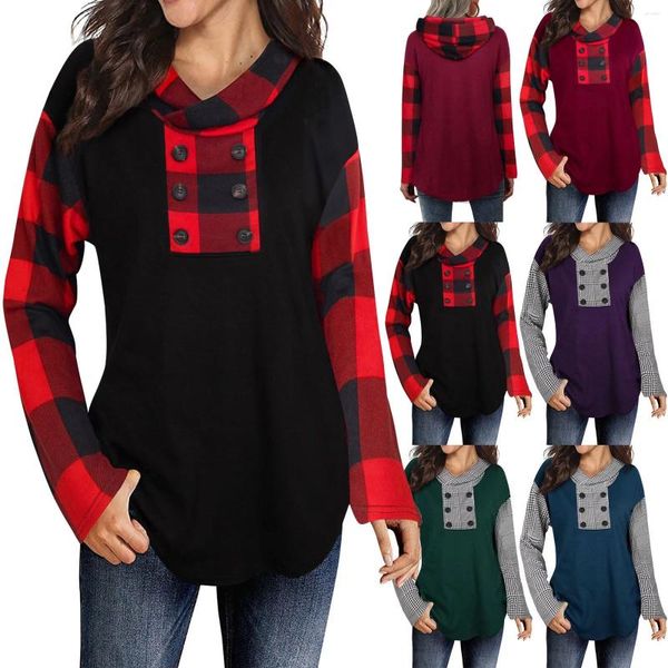 Женские блузки, женская клетчатая блузка, повседневный пуловер с длинными рукавами, рубашки с капюшоном, топы, спортивная короткая одежда для