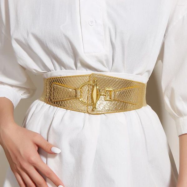 Cintos 2024 senhoras moda ouro abotoamento cinto vestido camisa apertada cintura elástica decoração larga espartilho selo para mulheres femininas