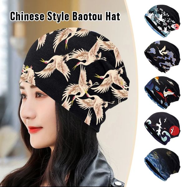 Мужчины Женщины Ancient Styke Crane Print Beanie Hat HipHop Slousy Skull Caps Скейтборд Тонкие толстые ветрозащитные бархатные теплые шапки 240111