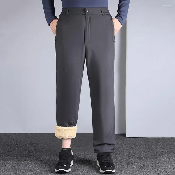 Herrenanzüge, Herren-Winterhose, dicke Plüsch-Anzughose mit mittelelastischer Taille, weiche Taschen für formellen Business-Stil, einfarbig