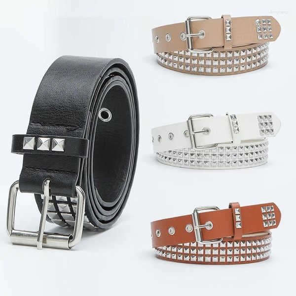 Cinture Rivetti in pelle PU Cintura regolabile da donna con perline quadrate Moda uomo Casual Unisex Daily Street Cinture decorative