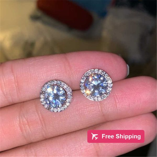 Stud Vecalon New Arrival Melhores Amigos 18 K Branco Banhado A Ouro Brincos Grandes Brincos de Diamante para Mulheres Brincos de Zircão Branco 1753