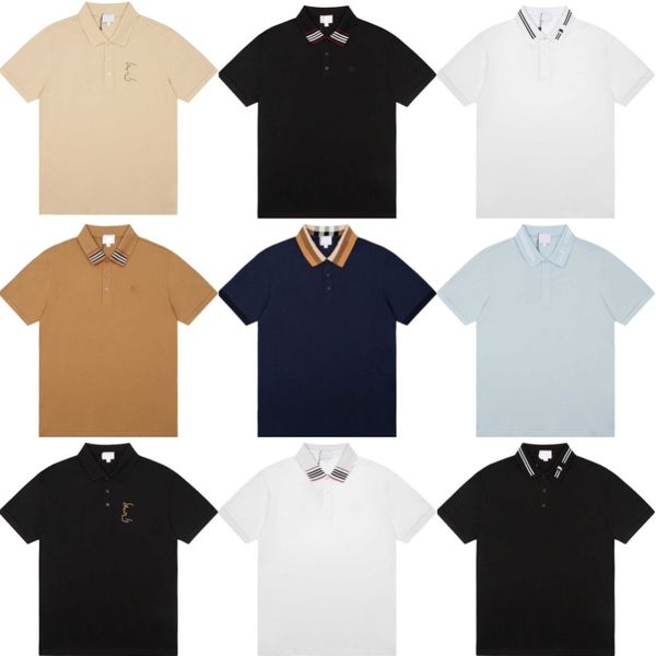 camisa polo masculina designer polos camisas para homem moda foco bordado liga tartan design impressão padrão roupas tee preto e branco mens camiseta tamanho M-3XL