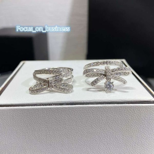 Anéis de banda de luxo top s925 prata esterlina marca designer cheio de cristal borboleta arco charme anel cruz para noivas noivado anel de casamento festa presente feminino jóias