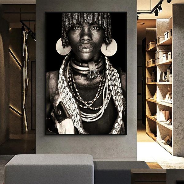 Dipinti Africani Wall Art Primitive Tribal Women Canvas Painting Modern Home Decor Black Woman Immagini Stampa decorativa Mural202W Dhiru