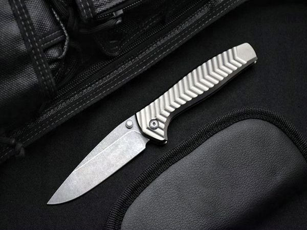 Schlussverkauf! Butterfly 781 Taschenklappmesser D2 Drop Point Stone Wash Klinge CNC T6061 Aluminiumgriff mit Ledertasche