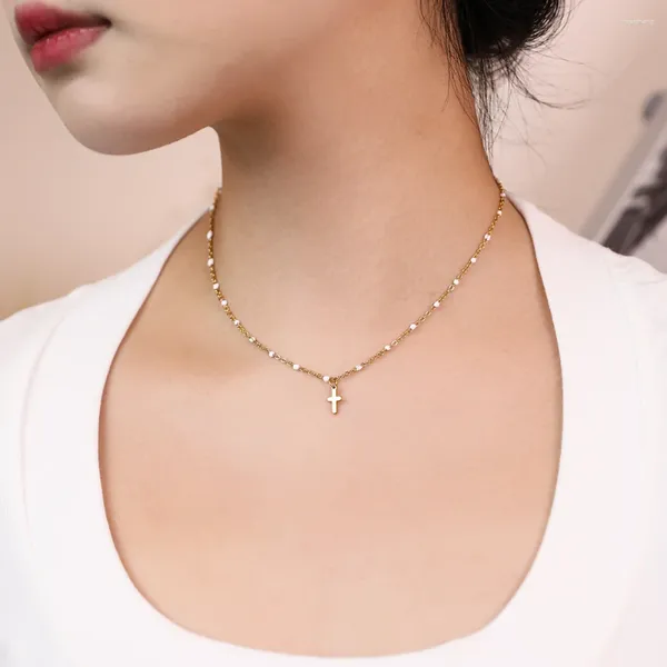 Gargantilha Zmzy minimalista ouro cor corrente colar para mulheres moda feminina pequena cruz pingentes de aço inoxidável jóias presente