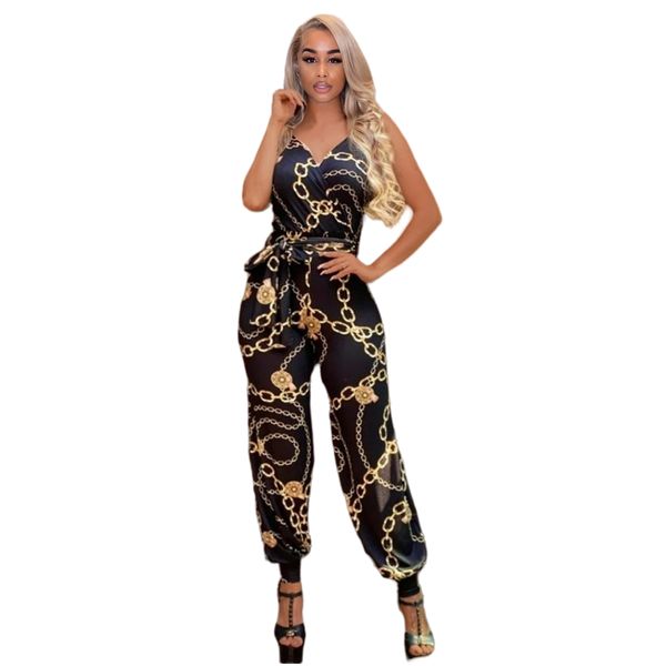 Designer -Gurt -Jumpsuits Rompers Women sexy ärmellose lange Spielanzuiten Clubwear kostenloses Schiff