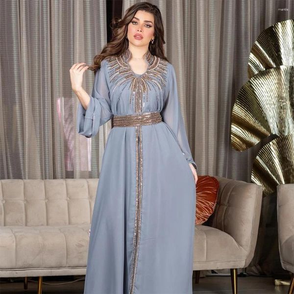 Roupas étnicas Marrocos Vestido de Noite Luxo Mulheres Eid Ramadan Festa Muçulmana Abaya Dubai Diamantes Kaftan Vestidos Elegantes Jalabiya Vestidos