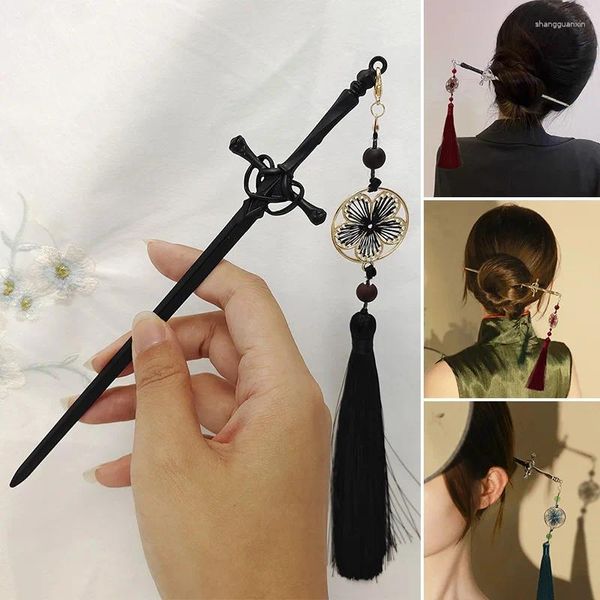 Grampos de cabelo 1 pc vintage espada chinesa borla pingente vara hairpin feminino disco hairsticks pauzinhos jóias acessórios