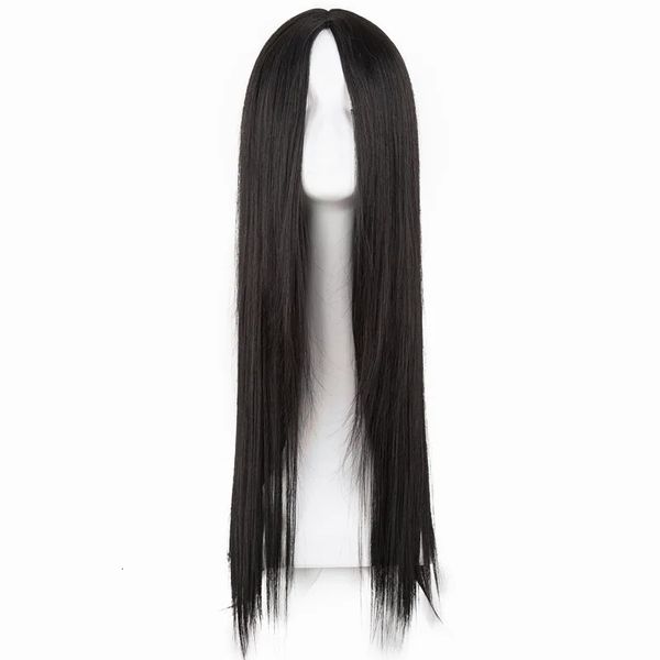 Черный парик Fei-Show Синтетические термостойкие длинные прямые средние части костюма Косплей волосы 26 дюймов Салон Партии Шиньоны 240111