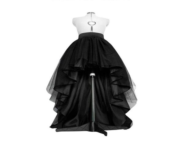 Gonna in tulle nero alto basso Orlo asimmetrico Tutu Abito da sposa a strati Abito da sposa Vita alta Pieghettato Prom Gala Elegante Saia Accessori da sposa6501170