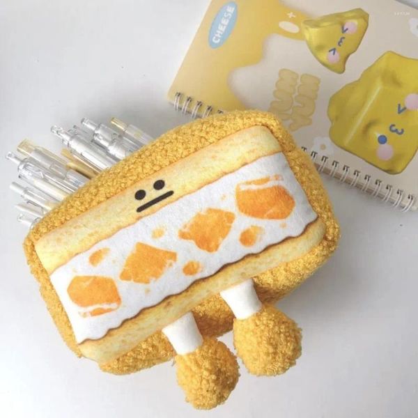 Erdbeer-Sandwich-Federmäppchen, großes Fassungsvermögen, Brot-Plüschbeutel, lustige Kawaii-Hüllen, Schreibwaren