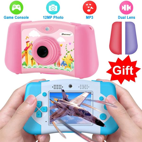 Conectores prograce crianças câmera de brinquedo consoles de jogos câmera digital câmera selfie vídeo jogos foto câmera brinquedo para meninas presente de aniversário