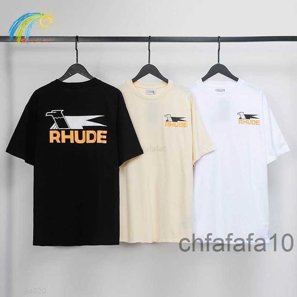 Homens camisetas Verão Primavera Moda Streetwear Swallow Print Rhude Camisetas Homens Mulheres 1 Algodão Damasco Preto Branco Tee Topf02z 4N4X