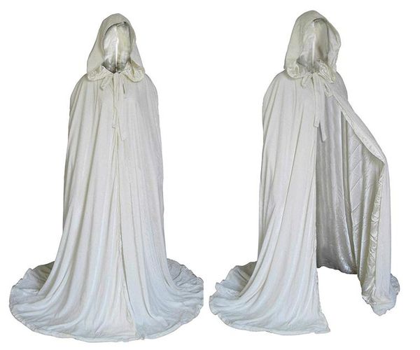 Mantello da sposa invernale alla moda lungo il pavimento Mantello bianco Mantello con cappuccio in velluto elegante per mantelli con cappuccio per la festa nuziale5608829