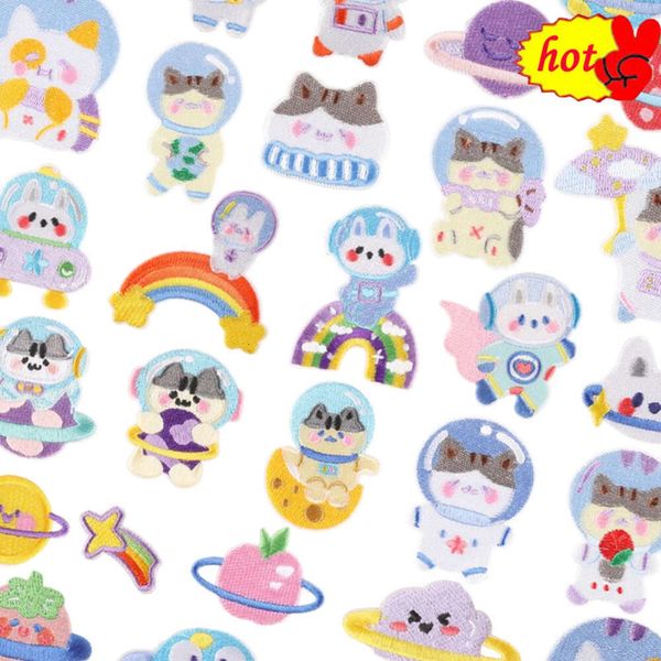 Toppe da cucire per abbigliamento Cute Kids Boys Space Stick Arcobaleno Stella Animali Anime Strisce Tessuti Ricamo Parche Infantil Fai da te