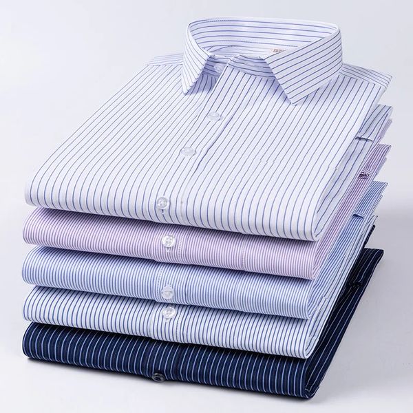 Camisa formal masculina manga longa s ~ 8xl escritório de grandes dimensões cor sólida listrado anti-rugas não-passar moda negócios camisas brancas 240112
