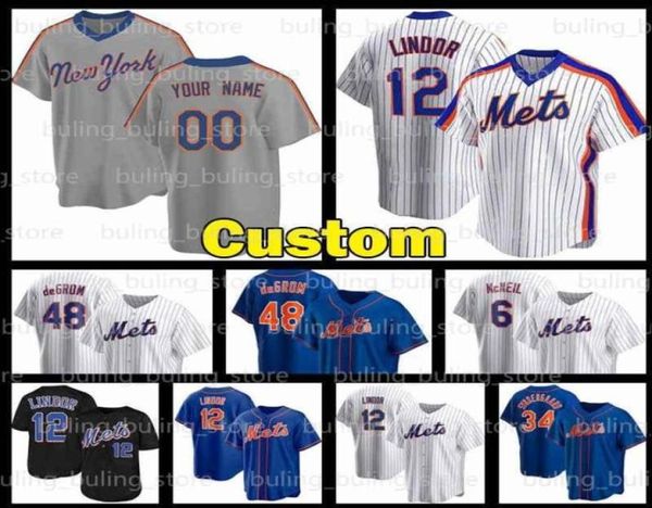 CUSTOM College-Kleidung 12 Francisco Lindor 48 Jacob deGrom 20 Pete Alonso Jersey 6 Jeff McNeil Marcus Stroman 34 Syndergaard Strawber1450583