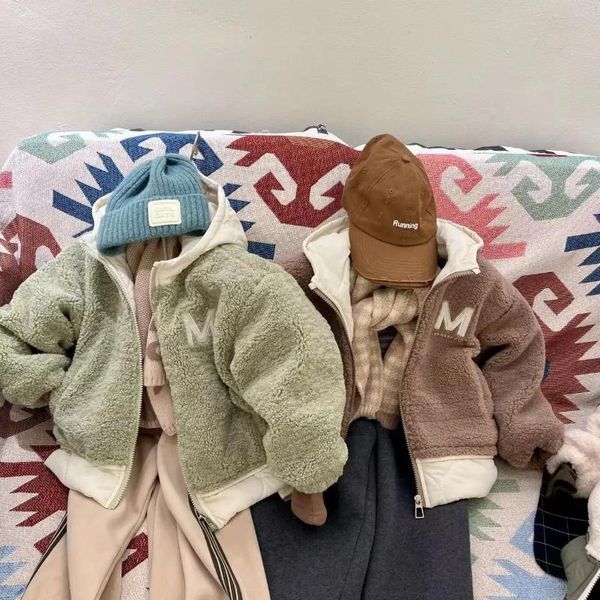 Coppa di moda inverno bambini inverno ragazzi pellicce pellicce verdi beige stampa con cappuccio con cappuccio con cerniera cardigans cardigan