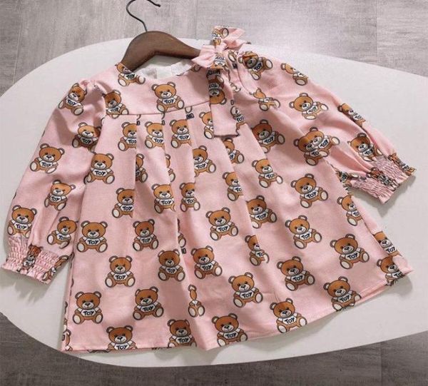 Marca crianças roupas da menina de manga comprida urso impressão vestido bebê menina vestido de princesa 210 anos dos desenhos animados carta estilos roupas 2608001