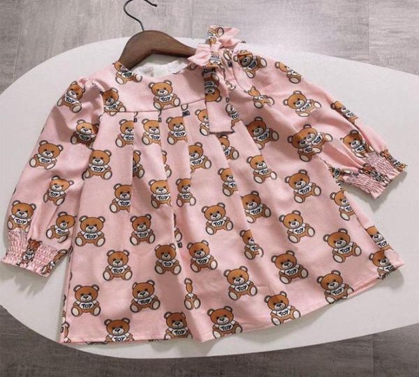 Abbigliamento per bambina di marca Abito a maniche lunghe con stampa orso Abito per bambina da principessa 210 anni Stili di lettere per cartoni animati Abbigliamento2608001