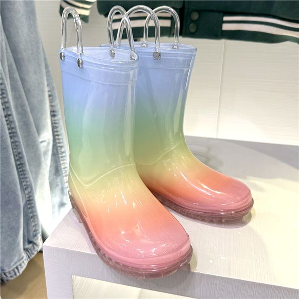 Mode Kinder Regenstiefel Kinder Regenbogen Pailletten PVC Kurzstiefel Jungen Mädchen Saisonfest Wasser Kniestiefel Britischer Stil Gelee Martin Schuhe S1023