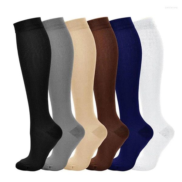 Mulheres meias meias de compressão promoção circulação sanguínea emagrecimento anti-fadiga confortável cor sólida alta