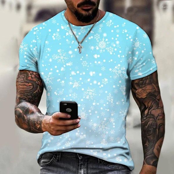 Erkek Tişörtleri T-Shirts Serin kar tanesi desen kısa kollu üstler moda stili büyük boy o boyun nefes alabilen tees 3D baskı hip hop