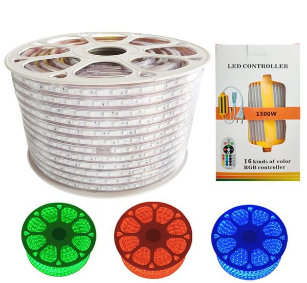 RGB AC 110V LED Strip Outdoor Waterproof 5050 SMD Neon Rope Light 60LEDs M com fonte de alimentação cortável em 1 metro Via9356278