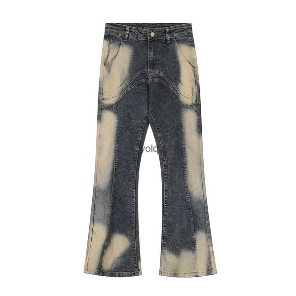 Herren Jeans Street Wear Unregelmäßige Patchwork Jeans Washed Vintage Distressed Slim Micro Flared Denim Hosen Y2k Water Dyeing Horn Jean Hip Hopyolq