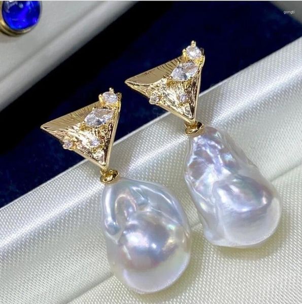 Orecchini a bottone Splendidi perle giganti barocche bianche in argento 925 del Mar Cinese Meridionale da 15-20 mm