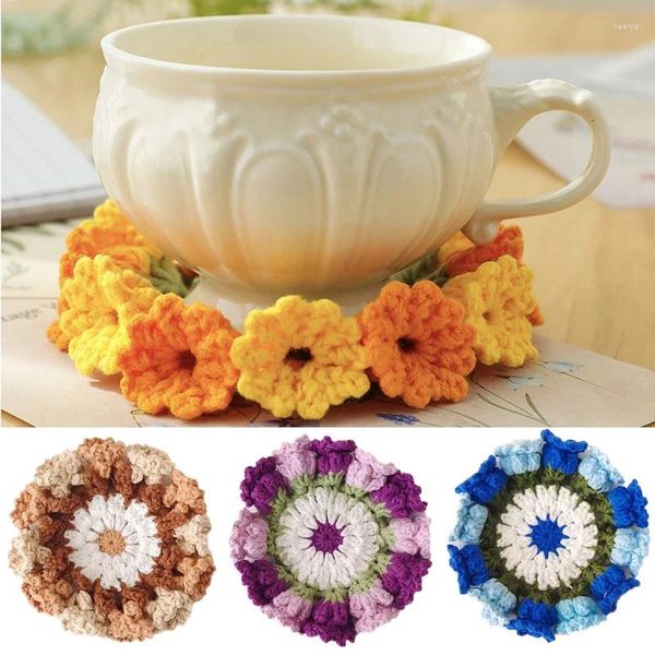 Tischsets 1 Stück 3D handgefertigte Häkelblumen Tassenmatte Handgestricktes florales Tischset bunt hitzebeständig für Heimdekorationen