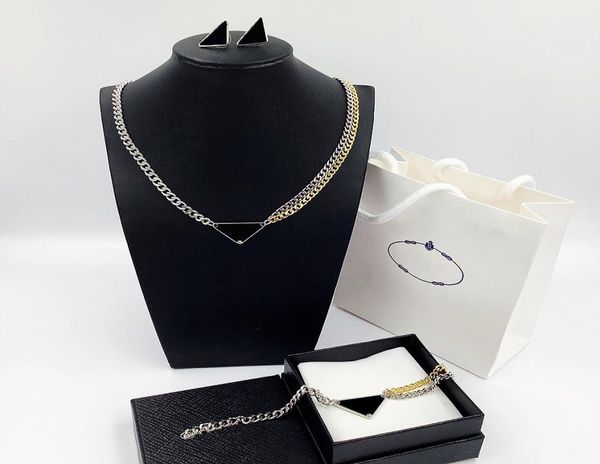 Designer hochwertige Halskette Gold Silber Doppelkette Herren Damen beliebte INS klassische Halskette umgekehrte Dreieck Anhänger Armband4777181