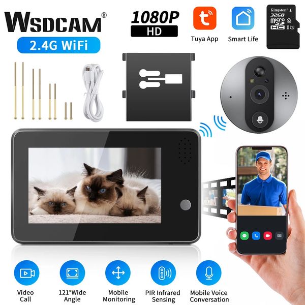 WSDCAM 43 Zoll Smart WiFi Video Türklingel Nachtsicht Tuya Gucklochkamera Menschenerkennung Alexa Google Ankündigung 240111