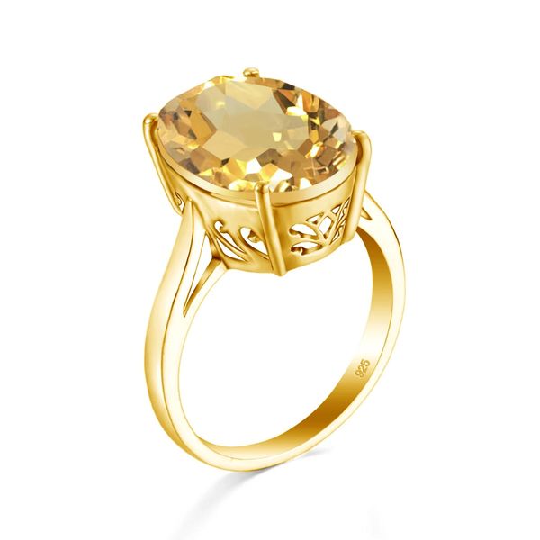 14K Gold Batilhed 925 Sterling Silver Women Citrine Anel com forma oval de pedra 1216mm Gem 4 Pong Configuração de joalheria brilhante Presente 240112