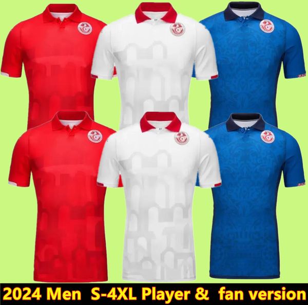 Tamanho 16-4XL 2024 Tunísia Seleção Nacional Mens Futebol Jerseys MSAKNI HANNIBAL MAALOUL SLITI KHENISSI Home Red Away 3º 24 25 Camisas de Futebol